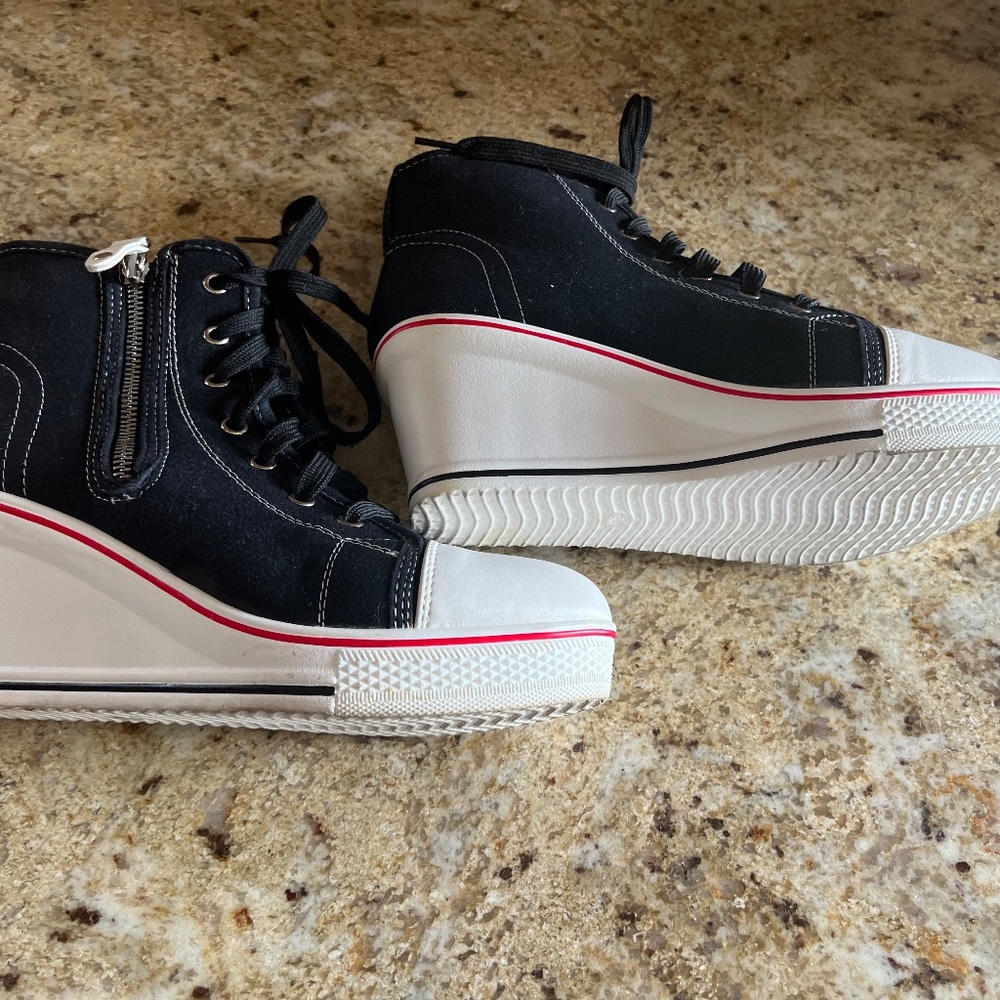 Women's Canvas Casual Shoes Dating Platform High Top Sneakers Rubber Sole sz 9 - Picture 4 of 9